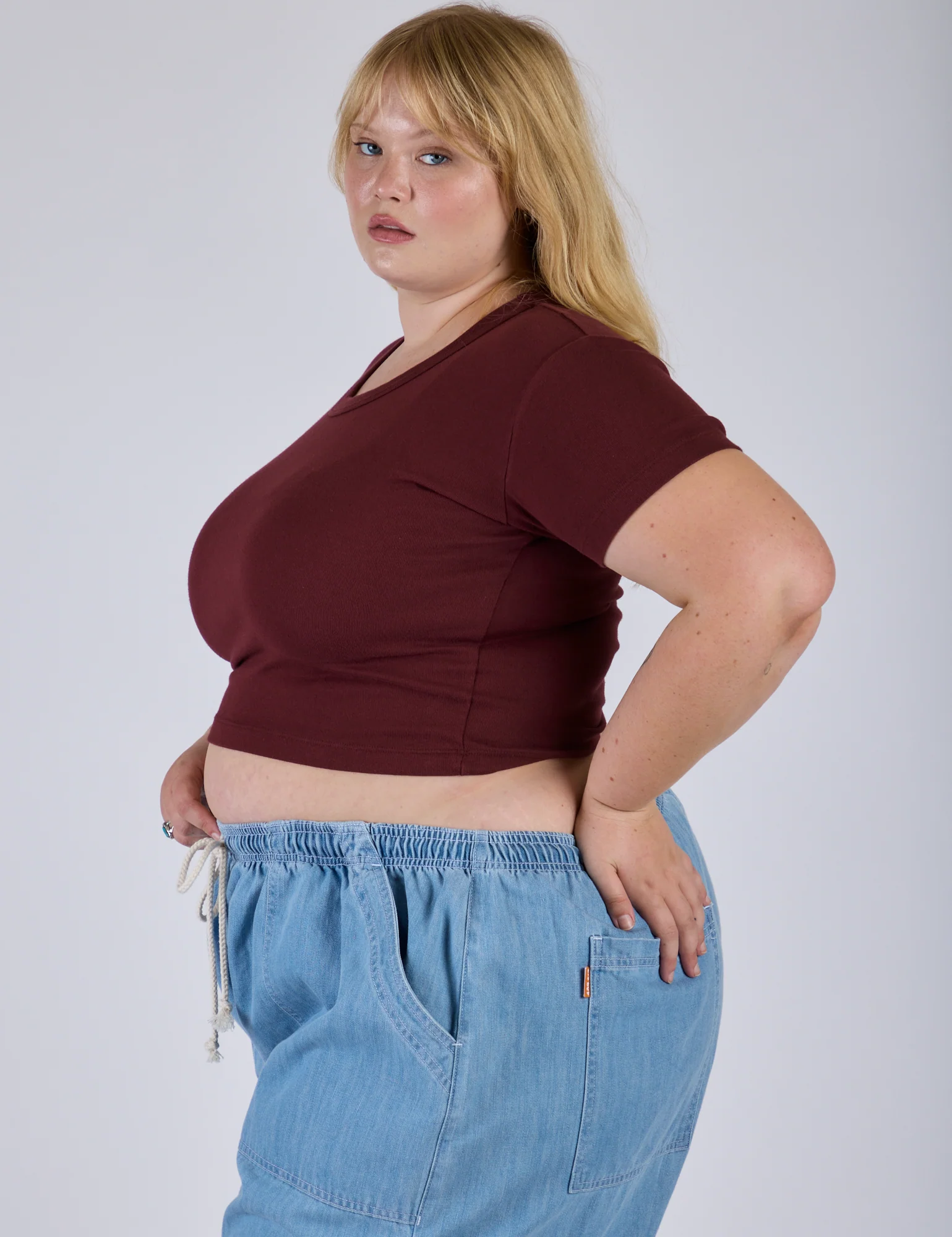 Cropped Baby Tee - Red Wine - Image 11