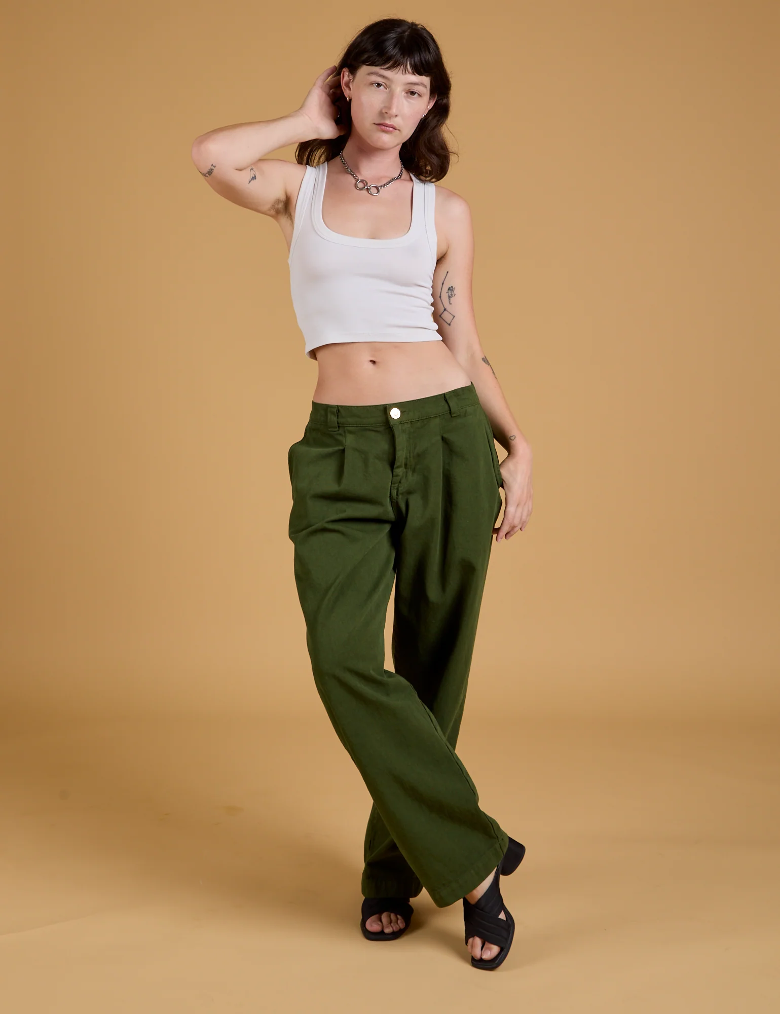 Baggy Mid-Rise Trousers - Evergreen - Image 22