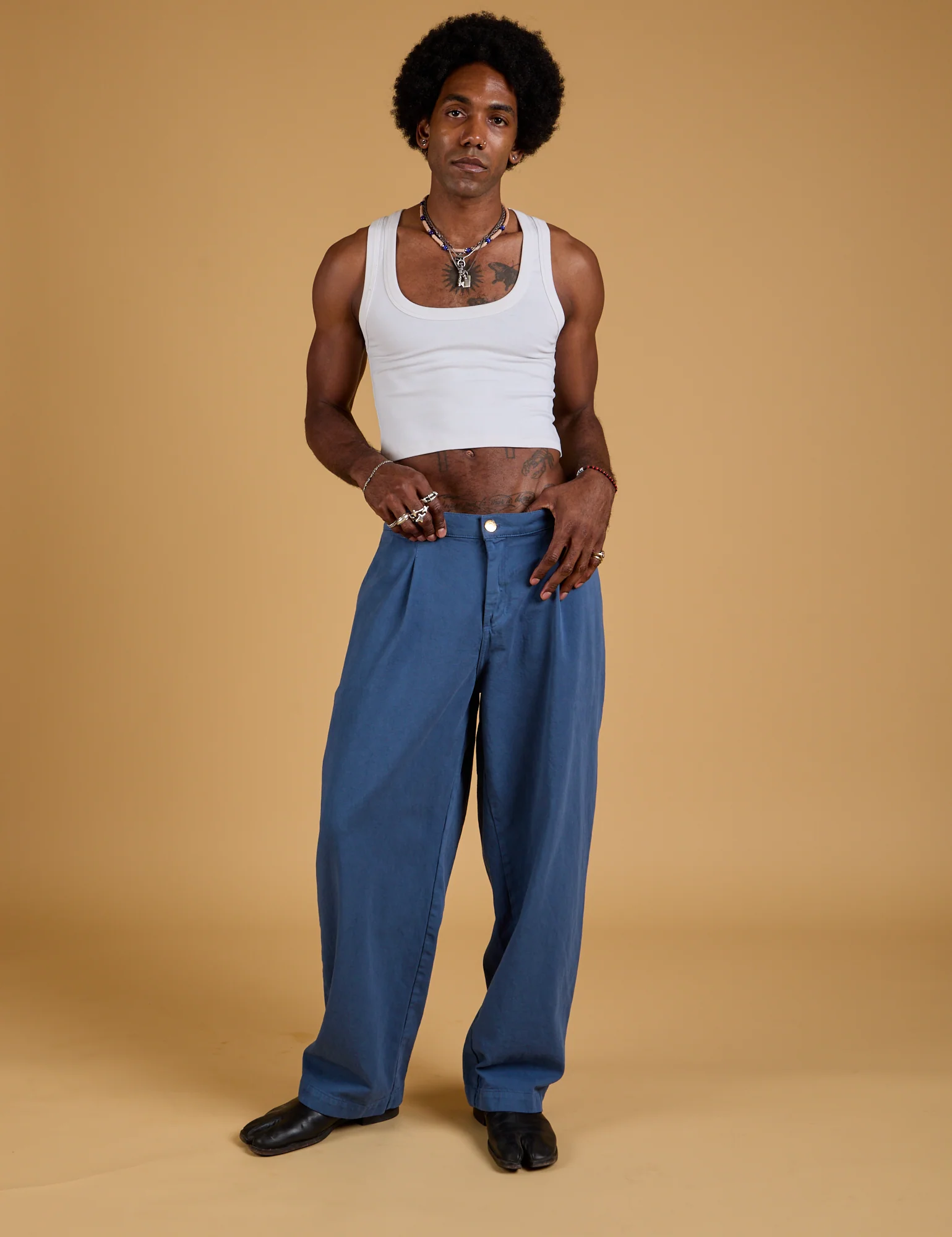 Baggy Mid-Rise Trousers - French Blue - Image 11
