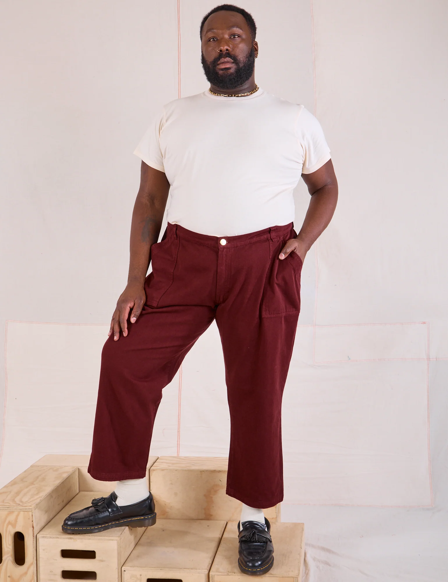 Mid-Rise Work Pants - Red Wine - Image 11
