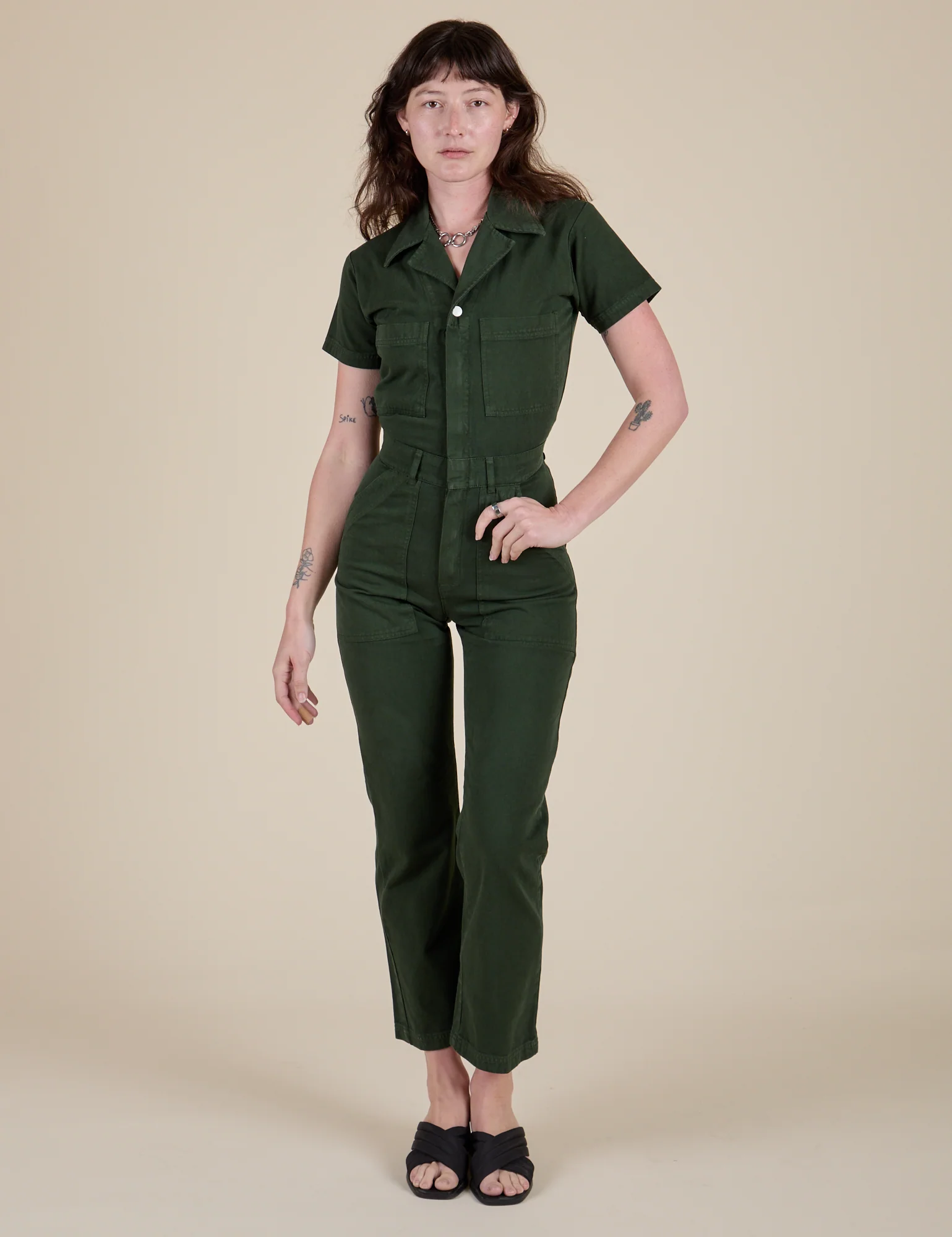 Short Sleeve Jumpsuit - Swamp Green - Image 15