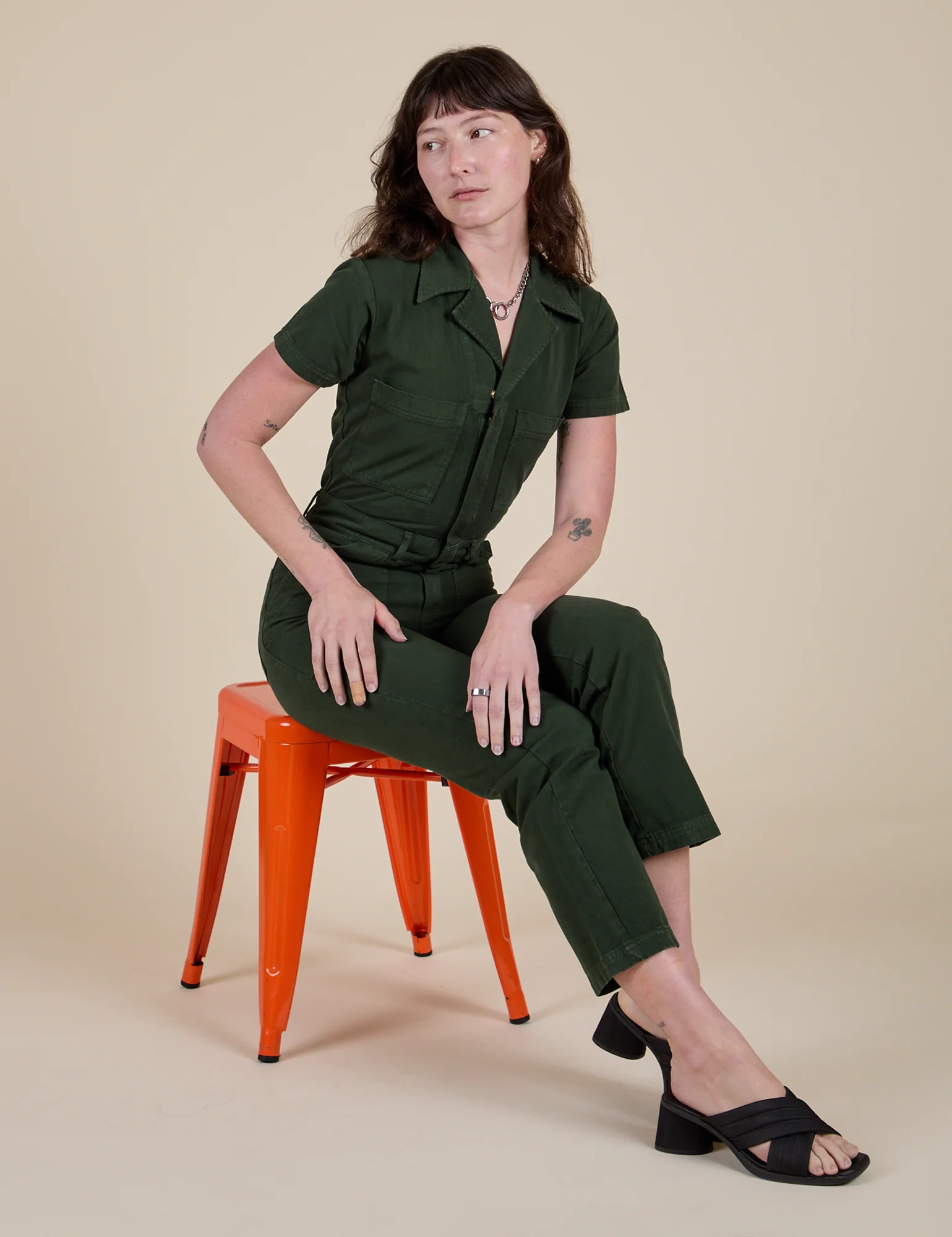 Short Sleeve Jumpsuit - Swamp Green - Image 22