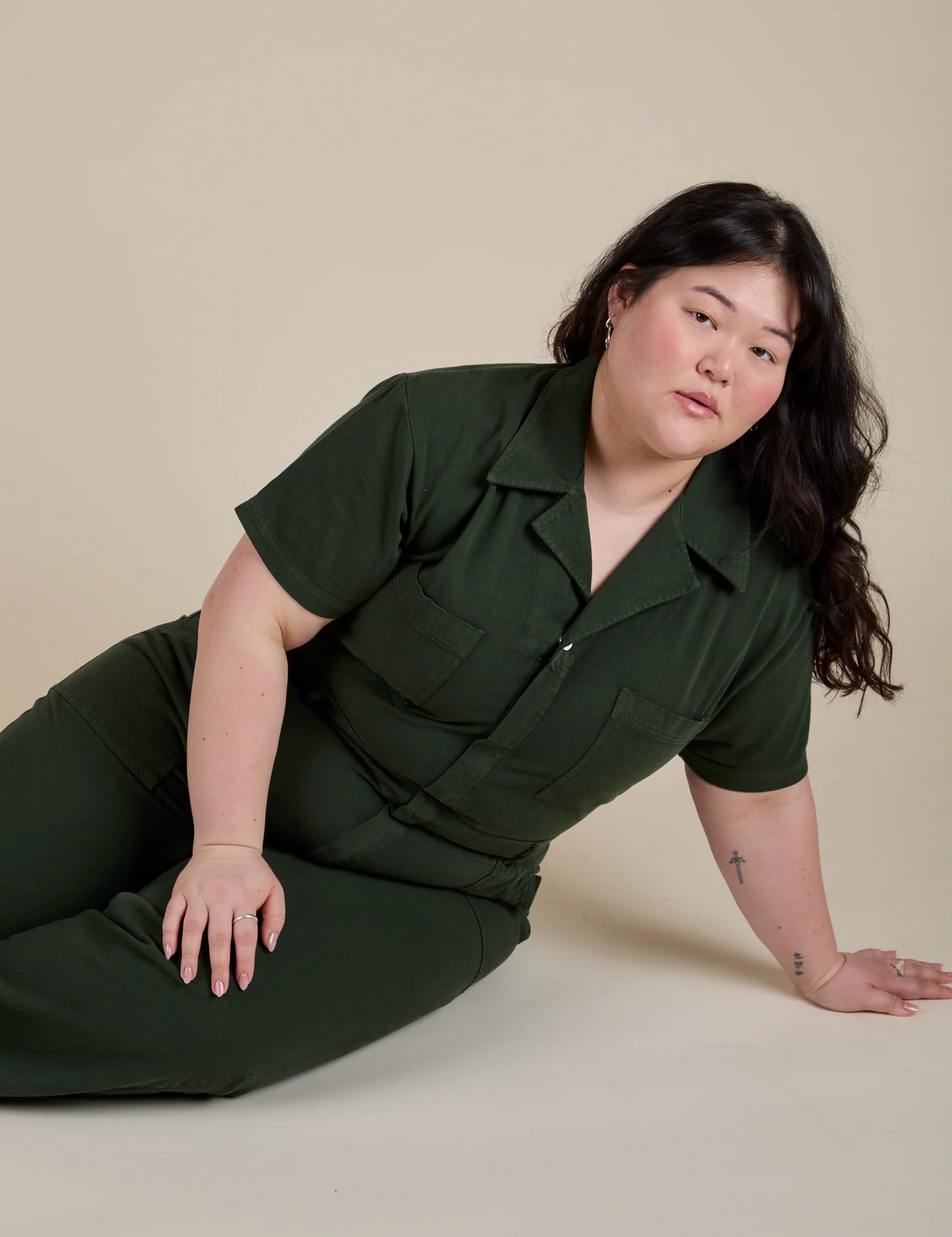 Short Sleeve Jumpsuit - Swamp Green - Image 9